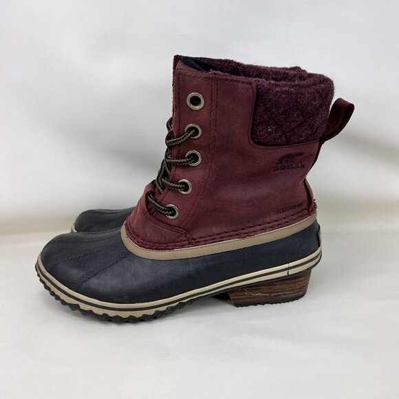 Sorel Slimpack II Lace Waterproof Boots Maroon Black Women’s Size 7 - Picture 2 of 9